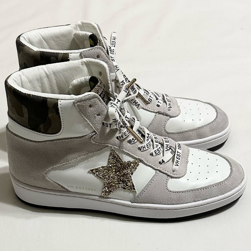 Vintage Havana Lay-Up Camo Multi Gold Glitter Old School High Top Sneakers - 8